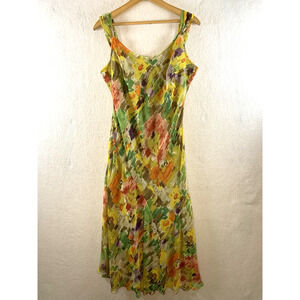 Womens Vibrant Abstract Floral Midi Dress Sz‎ 10 Chiffon Flowy Garden Party Y2K